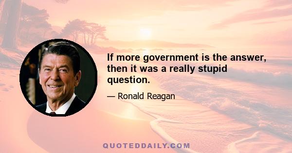 If more government is the answer, then it was a really stupid question.