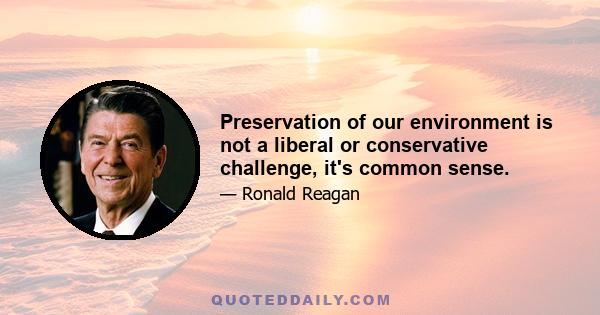 Preservation of our environment is not a liberal or conservative challenge, it's common sense.