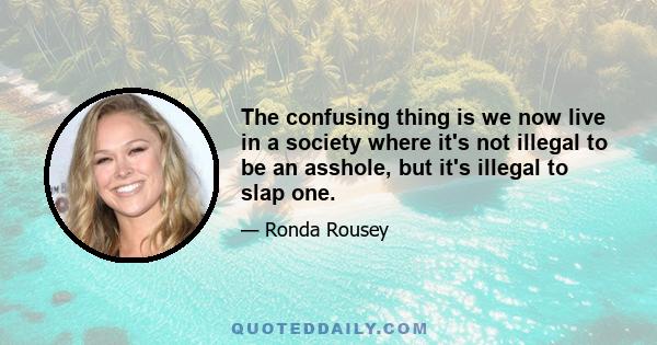 The confusing thing is we now live in a society where it's not illegal to be an asshole, but it's illegal to slap one.