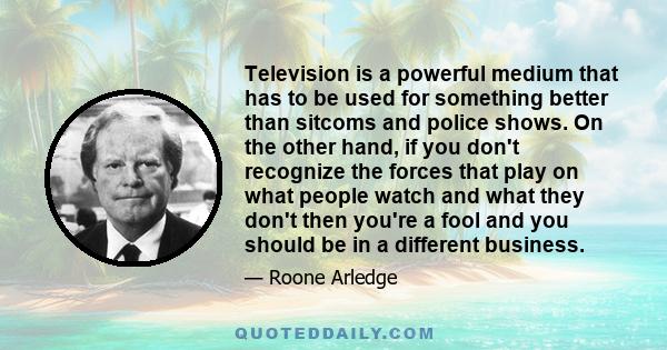 Television is a powerful medium that has to be used for something better than sitcoms and police shows. On the other hand, if you don't recognize the forces that play on what people watch and what they don't then you're 