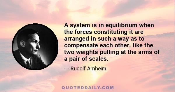 A system is in equilibrium when the forces constituting it are arranged in such a way as to compensate each other, like the two weights pulling at the arms of a pair of scales.