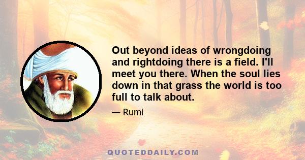 Out beyond ideas of wrongdoing and rightdoing there is a field. I'll meet you there. When the soul lies down in that grass the world is too full to talk about.