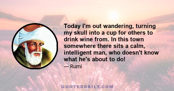 Today I'm out wandering, turning my skull into a cup for others to drink wine from. In this town somewhere there sits a calm, intelligent man, who doesn't know what he's about to do!