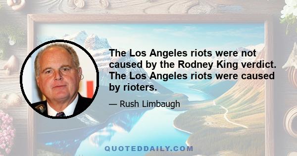 The Los Angeles riots were not caused by the Rodney King verdict. The Los Angeles riots were caused by rioters.