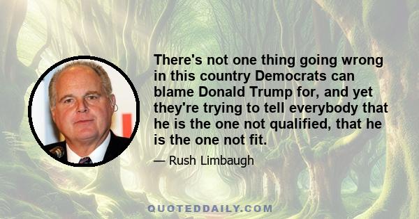 There's not one thing going wrong in this country Democrats can blame Donald Trump for, and yet they're trying to tell everybody that he is the one not qualified, that he is the one not fit.