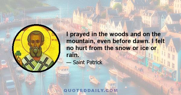 I prayed in the woods and on the mountain, even before dawn. I felt no hurt from the snow or ice or rain.