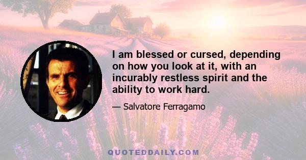 I am blessed or cursed, depending on how you look at it, with an incurably restless spirit and the ability to work hard.