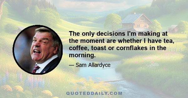 The only decisions I'm making at the moment are whether I have tea, coffee, toast or cornflakes in the morning.