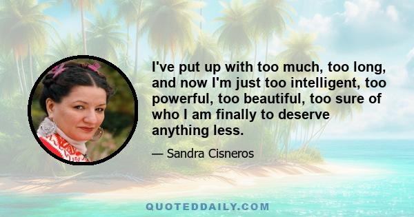 I've put up with too much, too long, and now I'm just too intelligent, too powerful, too beautiful, too sure of who I am finally to deserve anything less.