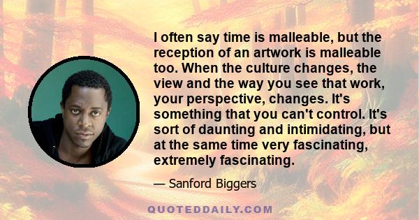 I often say time is malleable, but the reception of an artwork is malleable too. When the culture changes, the view and the way you see that work, your perspective, changes. It's something that you can't control. It's