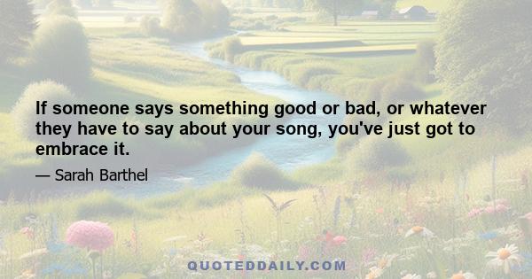 If someone says something good or bad, or whatever they have to say about your song, you've just got to embrace it.