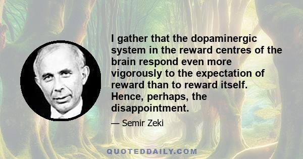 I gather that the dopaminergic system in the reward centres of the brain respond even more vigorously to the expectation of reward than to reward itself. Hence, perhaps, the disappointment.