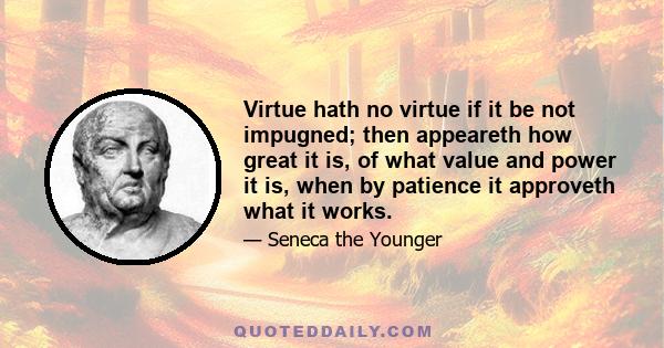 Virtue hath no virtue if it be not impugned; then appeareth how great it is, of what value and power it is, when by patience it approveth what it works.