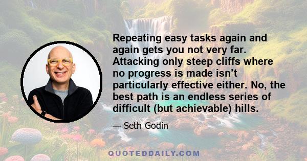 Repeating easy tasks again and again gets you not very far. Attacking only steep cliffs where no progress is made isn’t particularly effective either. No, the best path is an endless series of difficult (but achievable) 