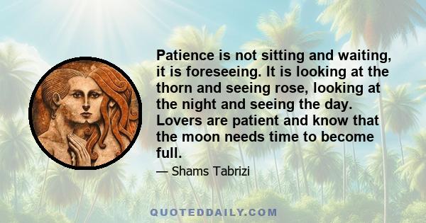 Patience is not sitting and waiting, it is foreseeing. It is looking at the thorn and seeing rose, looking at the night and seeing the day. Lovers are patient and know that the moon needs time to become full.