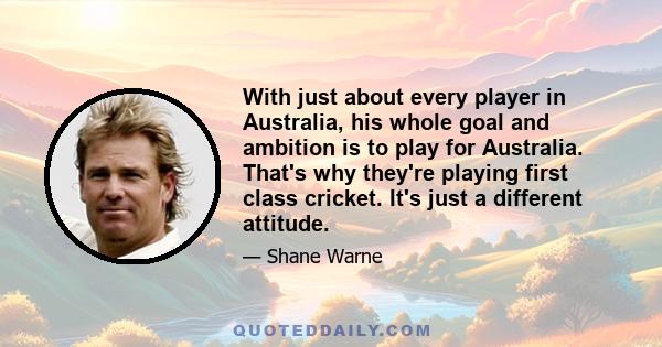 With just about every player in Australia, his whole goal and ambition is to play for Australia. That's why they're playing first class cricket. It's just a different attitude.