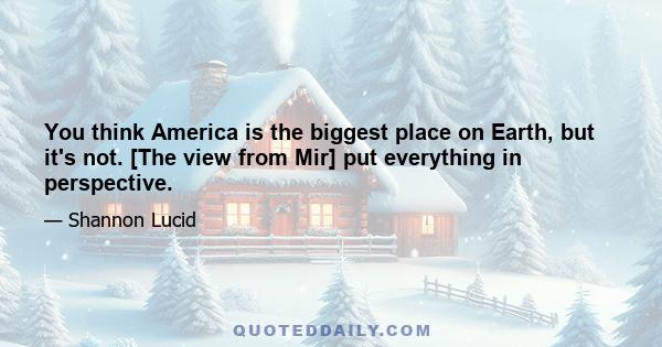 You think America is the biggest place on Earth, but it's not. [The view from Mir] put everything in perspective.