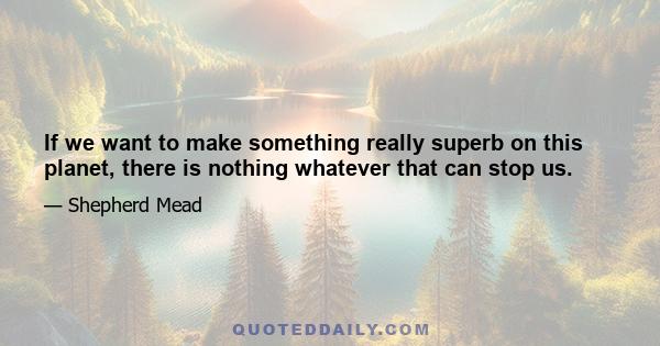 If we want to make something really superb on this planet, there is nothing whatever that can stop us.