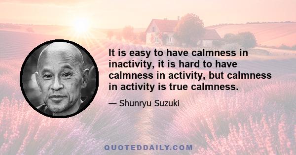 It is easy to have calmness in inactivity, it is hard to have calmness in activity, but calmness in activity is true calmness.