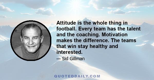 Attitude is the whole thing in football. Every team has the talent and the coaching. Motivation makes the difference. The teams that win stay healthy and interested.