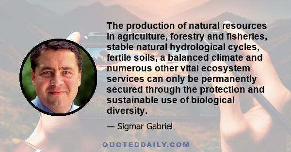 The production of natural resources in agriculture, forestry and fisheries, stable natural hydrological cycles, fertile soils, a balanced climate and numerous other vital ecosystem services can only be permanently