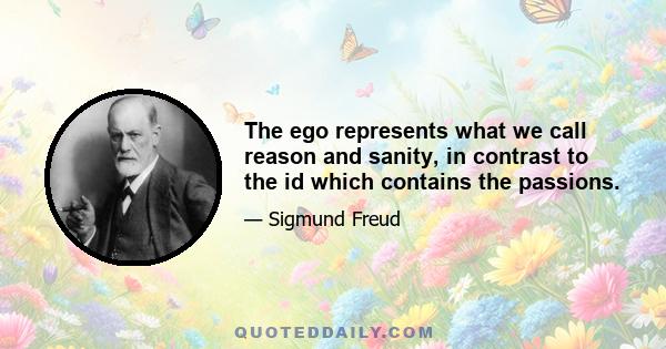 The ego represents what we call reason and sanity, in contrast to the id which contains the passions.