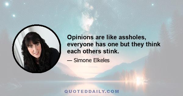 Opinions are like assholes, everyone has one but they think each others stink.