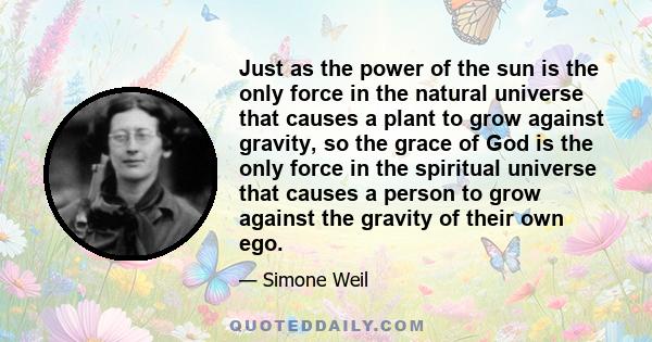 Just as the power of the sun is the only force in the natural universe that causes a plant to grow against gravity, so the grace of God is the only force in the spiritual universe that causes a person to grow against