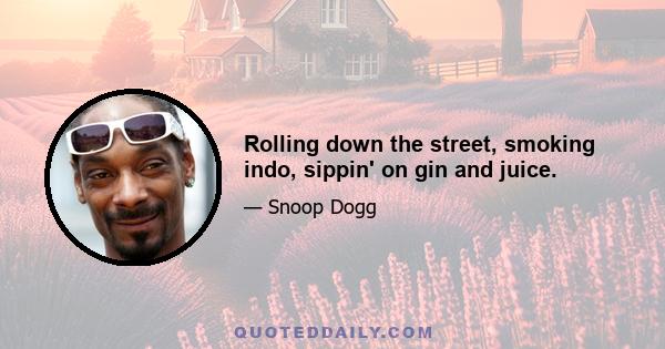 Rolling down the street, smoking indo, sippin' on gin and juice.