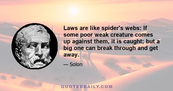 Laws are like spider's webs: If some poor weak creature comes up against them, it is caught; but a big one can break through and get away.