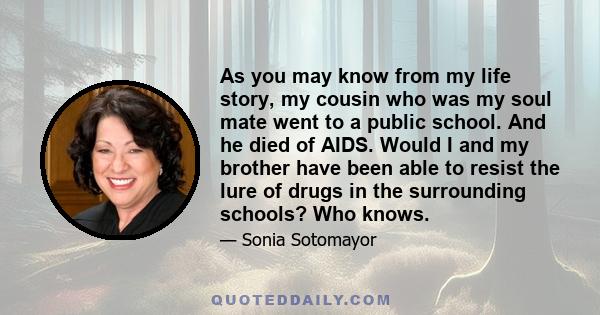 As you may know from my life story, my cousin who was my soul mate went to a public school. And he died of AIDS. Would I and my brother have been able to resist the lure of drugs in the surrounding schools? Who knows.