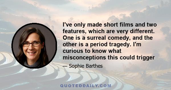 I've only made short films and two features, which are very different. One is a surreal comedy, and the other is a period tragedy. I'm curious to know what misconceptions this could trigger