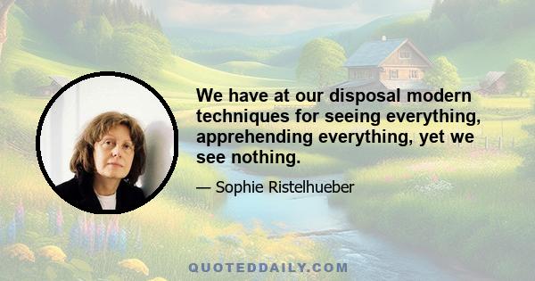 We have at our disposal modern techniques for seeing everything, apprehending everything, yet we see nothing.