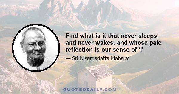 Find what is it that never sleeps and never wakes, and whose pale reflection is our sense of 'I'