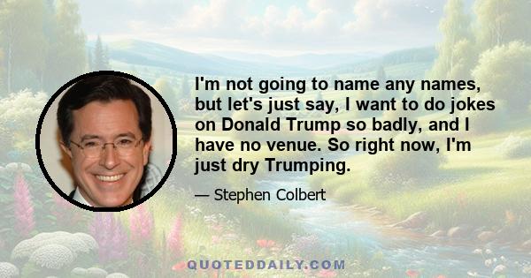 I'm not going to name any names, but let's just say, I want to do jokes on Donald Trump so badly, and I have no venue. So right now, I'm just dry Trumping.