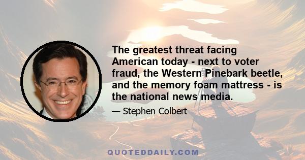 The greatest threat facing American today - next to voter fraud, the Western Pinebark beetle, and the memory foam mattress - is the national news media.