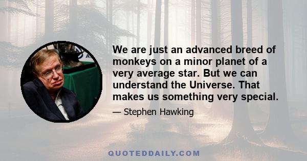 We are just an advanced breed of monkeys on a minor planet of a very average star. But we can understand the Universe. That makes us something very special.