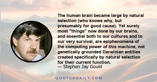 The human brain became large by natural selection (who knows why, but presumably for good cause). Yet surely most things now done by our brains, and essential both to our cultures and to our very survival, are