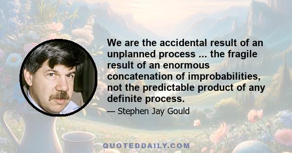 We are the accidental result of an unplanned process ... the fragile result of an enormous concatenation of improbabilities, not the predictable product of any definite process.