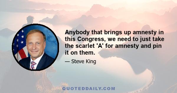 Anybody that brings up amnesty in this Congress, we need to just take the scarlet 'A' for amnesty and pin it on them.