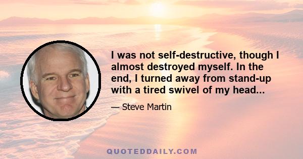 I was not self-destructive, though I almost destroyed myself. In the end, I turned away from stand-up with a tired swivel of my head...