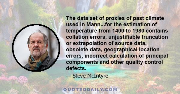 The data set of proxies of past climate used in Mann...for the estimation of temperature from 1400 to 1980 contains collation errors, unjustifiable truncation or extrapolation of source data, obsolete data, geographical 