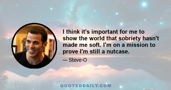 I think it's important for me to show the world that sobriety hasn't made me soft. I'm on a mission to prove I'm still a nutcase.