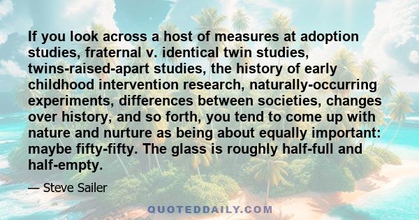 If you look across a host of measures at adoption studies, fraternal v. identical twin studies, twins-raised-apart studies, the history of early childhood intervention research, naturally-occurring experiments,