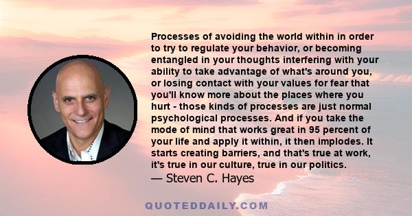 Processes of avoiding the world within in order to try to regulate your behavior, or becoming entangled in your thoughts interfering with your ability to take advantage of what's around you, or losing contact with your