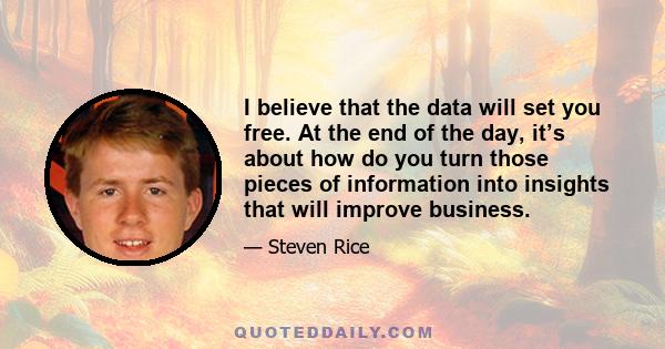 I believe that the data will set you free. At the end of the day, it’s about how do you turn those pieces of information into insights that will improve business.