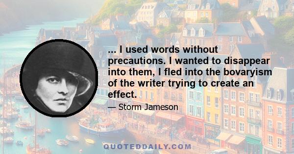 ... I used words without precautions. I wanted to disappear into them, I fled into the bovaryism of the writer trying to create an effect.