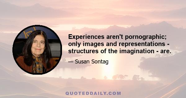 Experiences aren't pornographic; only images and representations - structures of the imagination - are.