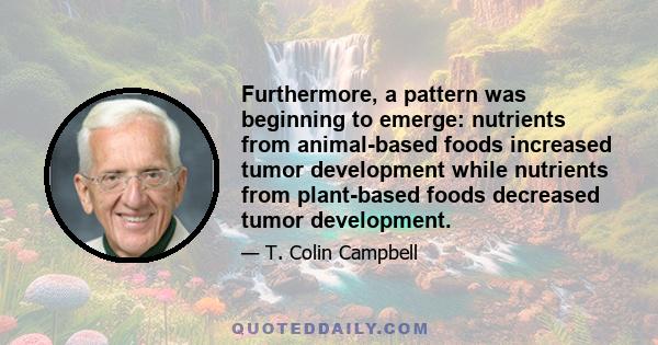 Furthermore, a pattern was beginning to emerge: nutrients from animal-based foods increased tumor development while nutrients from plant-based foods decreased tumor development.