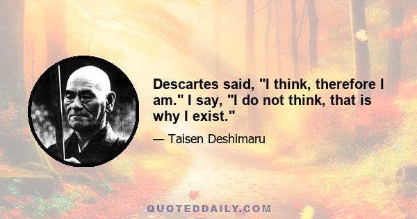 Descartes said, I think, therefore I am. I say, I do not think, that is why I exist.